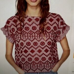 Zara Basics Red and White Stripe Eyelet Cropped Top Size Small